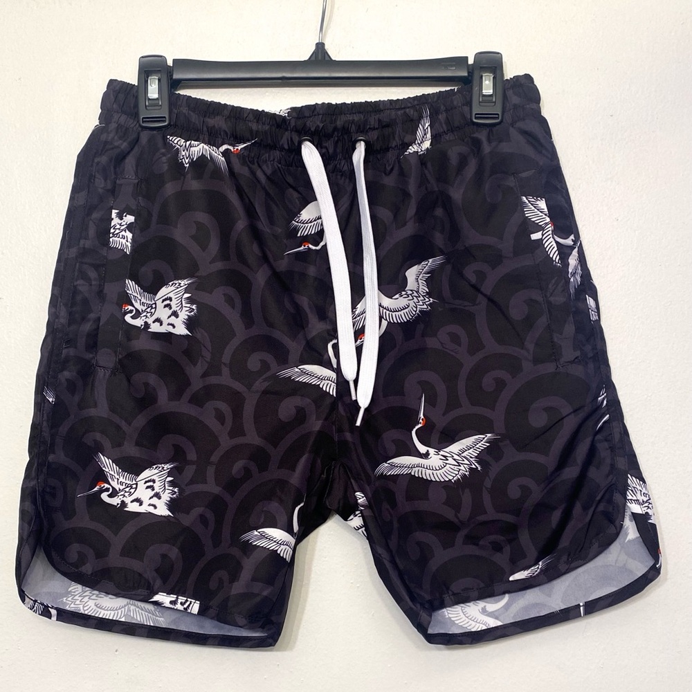 NWT NEW Fashion‎ Nova Men’s Crane Your Neck Volley Shorts Medium Black Graphic